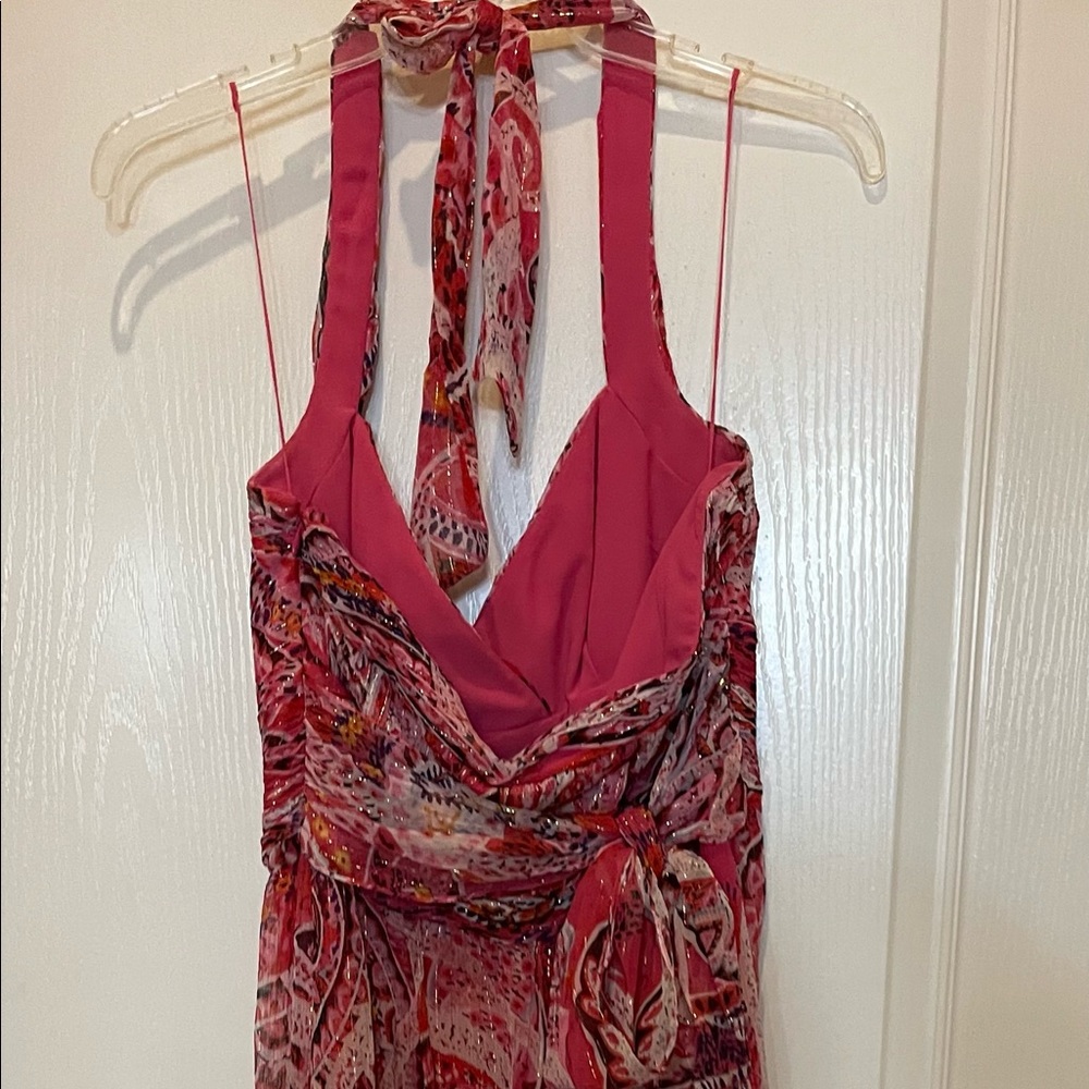 Adrianna Papel designer dress Silk and Metallic/red colors